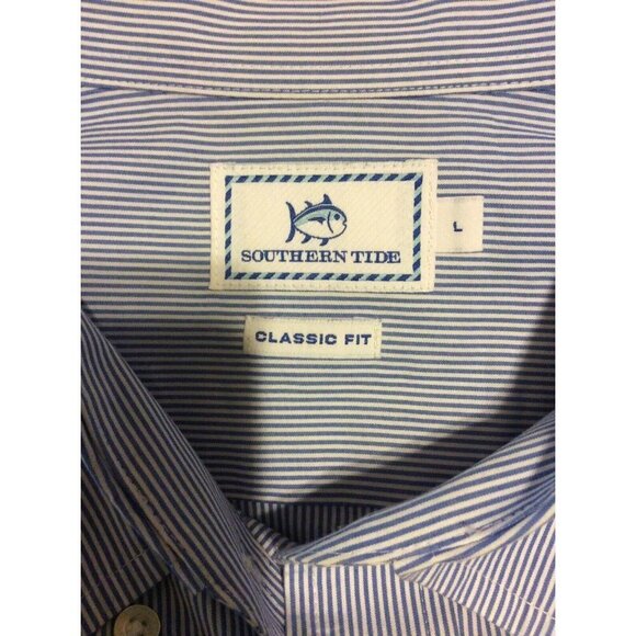 Samuel Adams Southern Tide Button Down Classic Fit Shirt Size Large Blue Striped - Picture 8 of 9